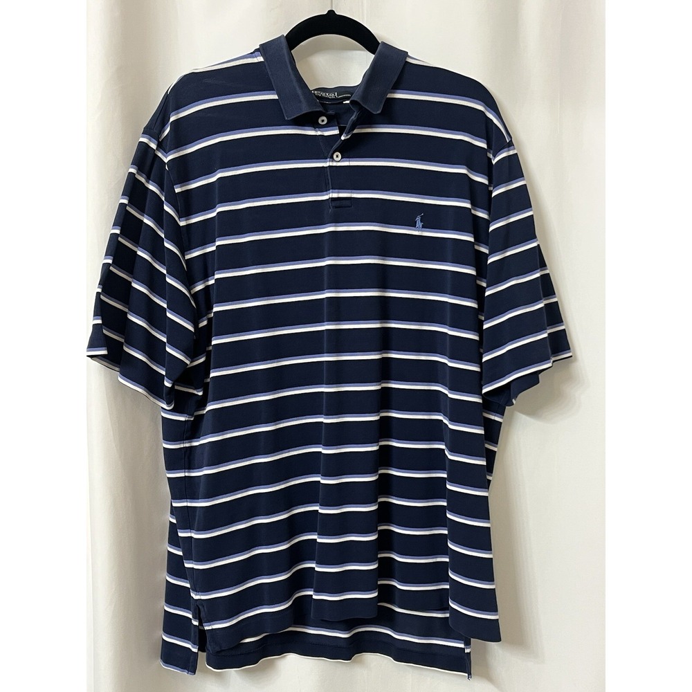 Mens Blue White Striped Polo Ralph Lauren XL Shirt Golf Travel Casual (B32) - Picture 1 of 3